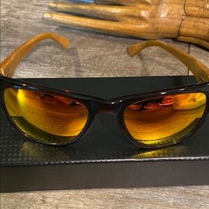 Stylish Black Sunglasses with Orange Lenses & Bamboo Arms